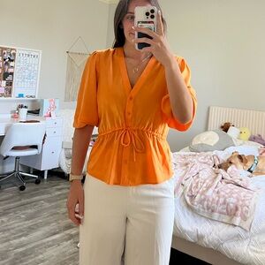 Orange Puff Sleeve Blouse